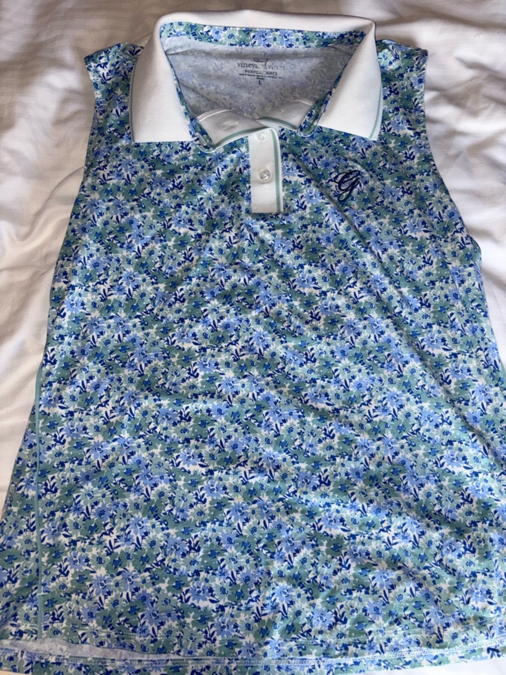 Vineyard Vines Blue & Green Floral Performance Polo Tank